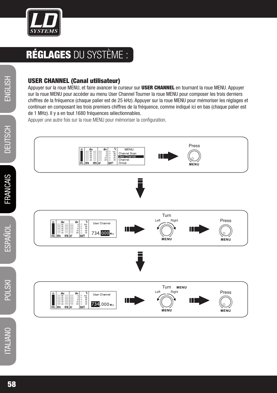 Réglages du système | LD Systems WIN 42 User Manual | Page 58 / 146