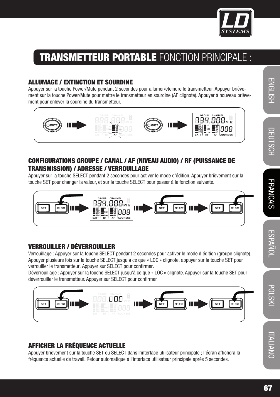 Transmetteur portable fonction principale | LD Systems WIN 42 User Manual | Page 67 / 146