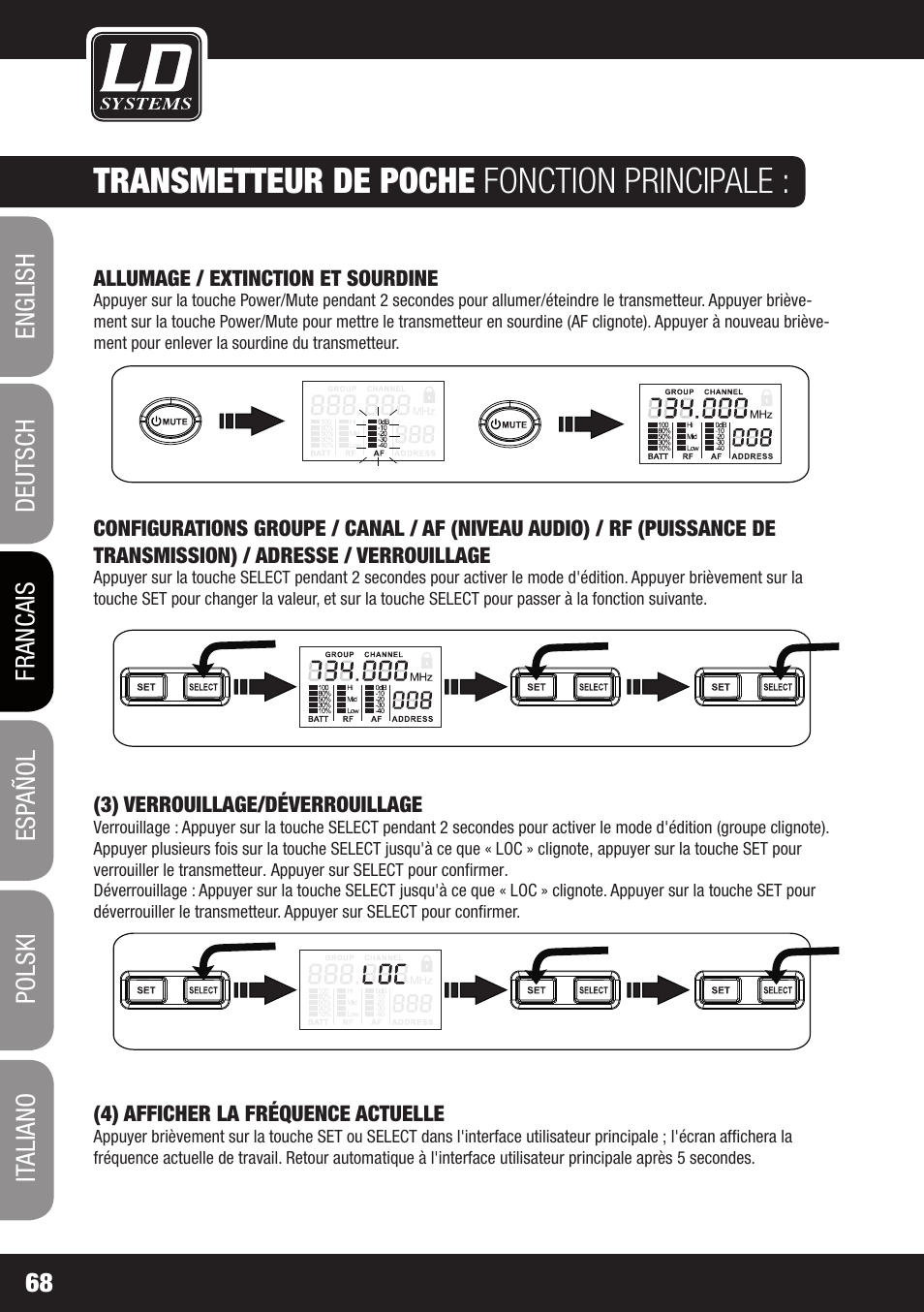 Transmetteur de poche fonction principale | LD Systems WIN 42 User Manual | Page 68 / 146