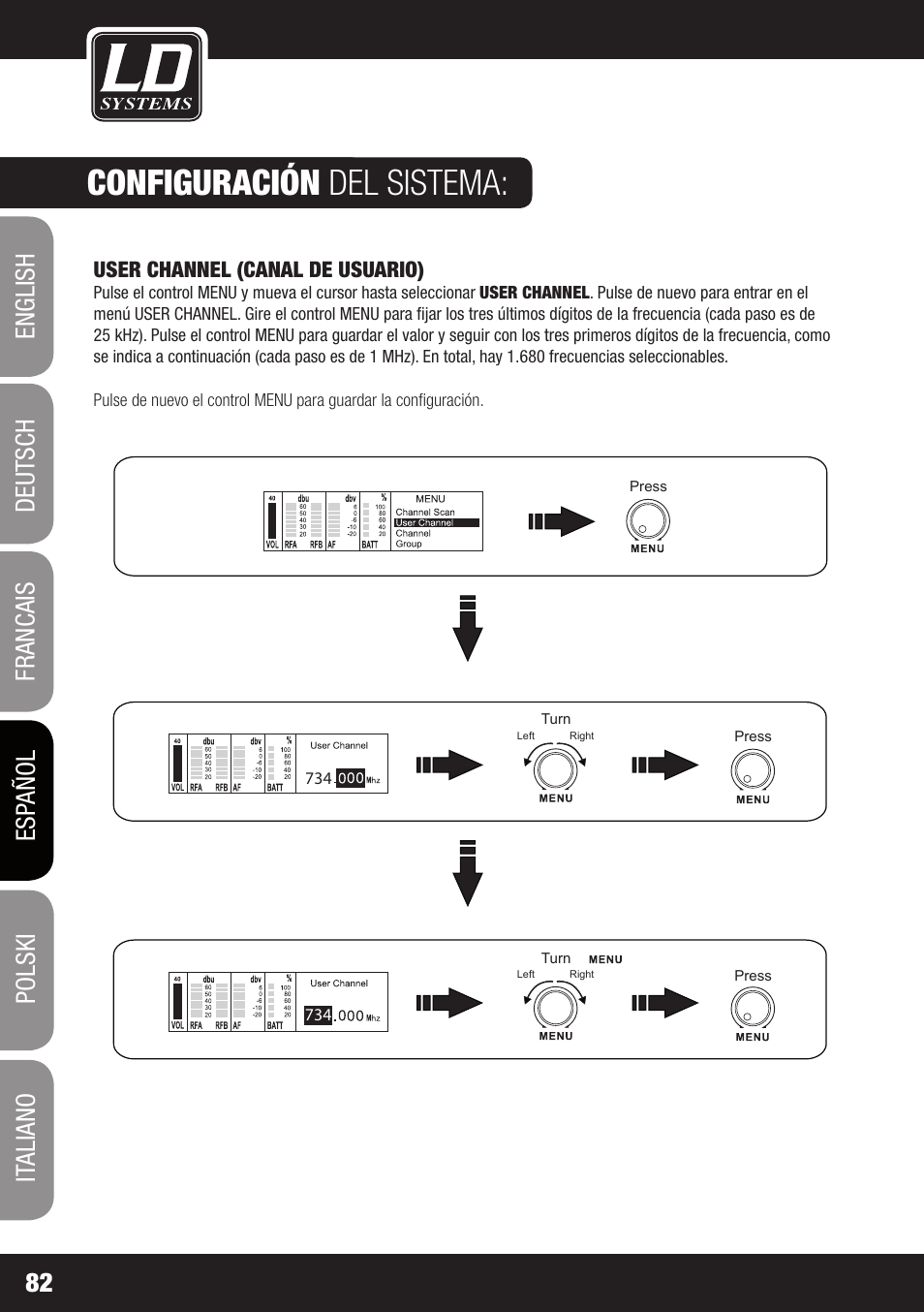 Configuración del sistema | LD Systems WIN 42 User Manual | Page 82 / 146