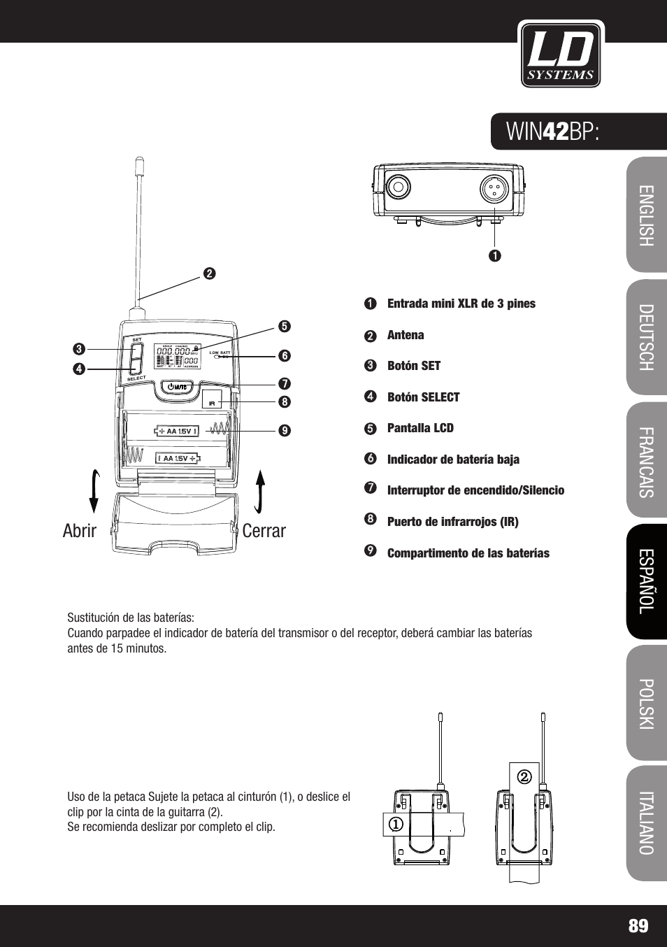 Win 42 bp, Cerrar abrir | LD Systems WIN 42 User Manual | Page 89 / 146