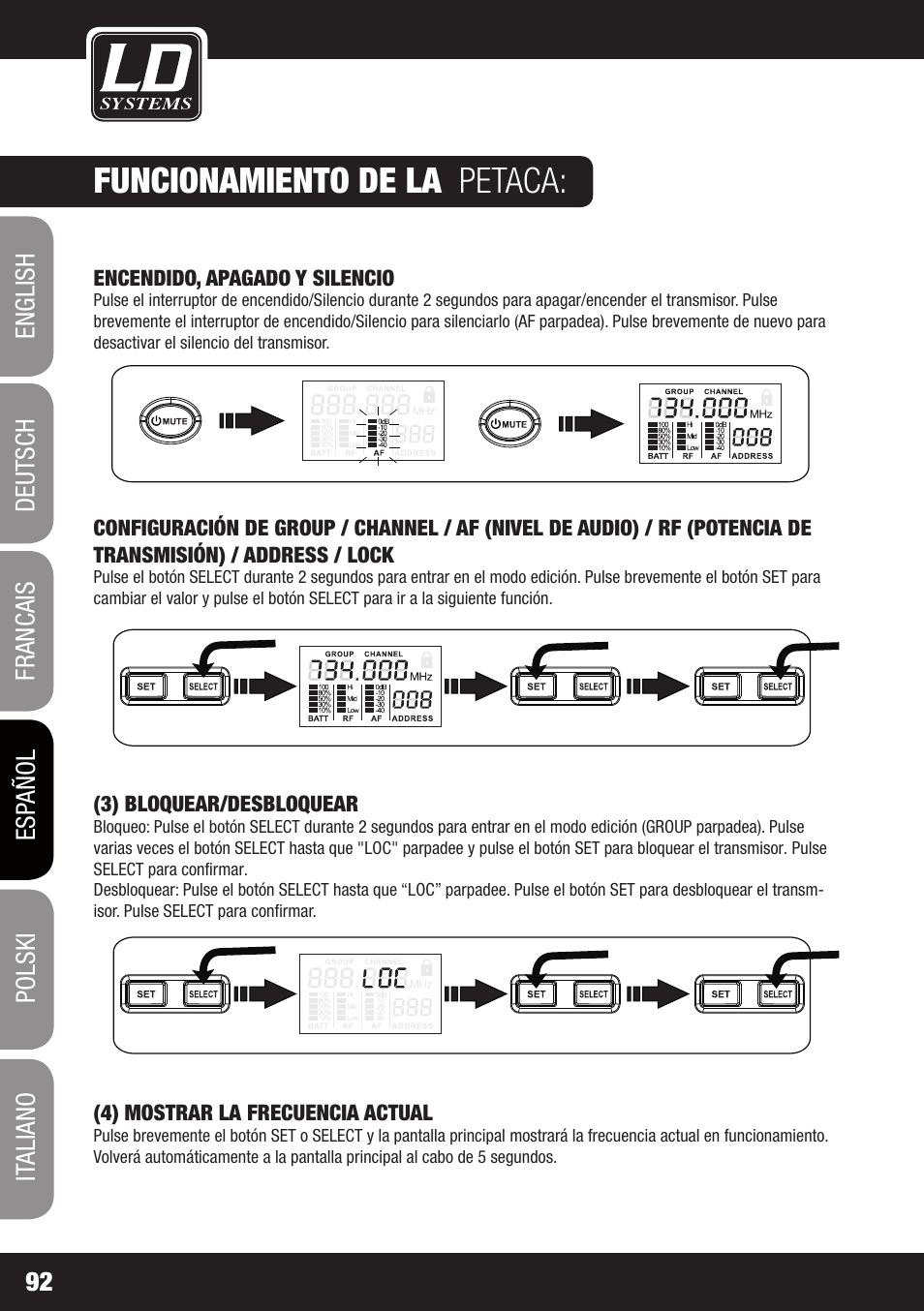 Funcionamiento de la petaca | LD Systems WIN 42 User Manual | Page 92 / 146