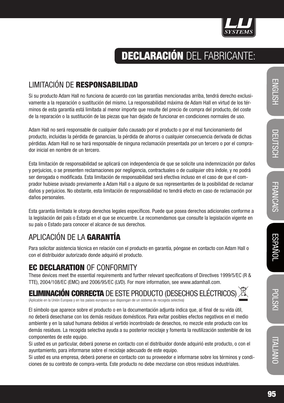 Declaración del fabricante | LD Systems WIN 42 User Manual | Page 95 / 146