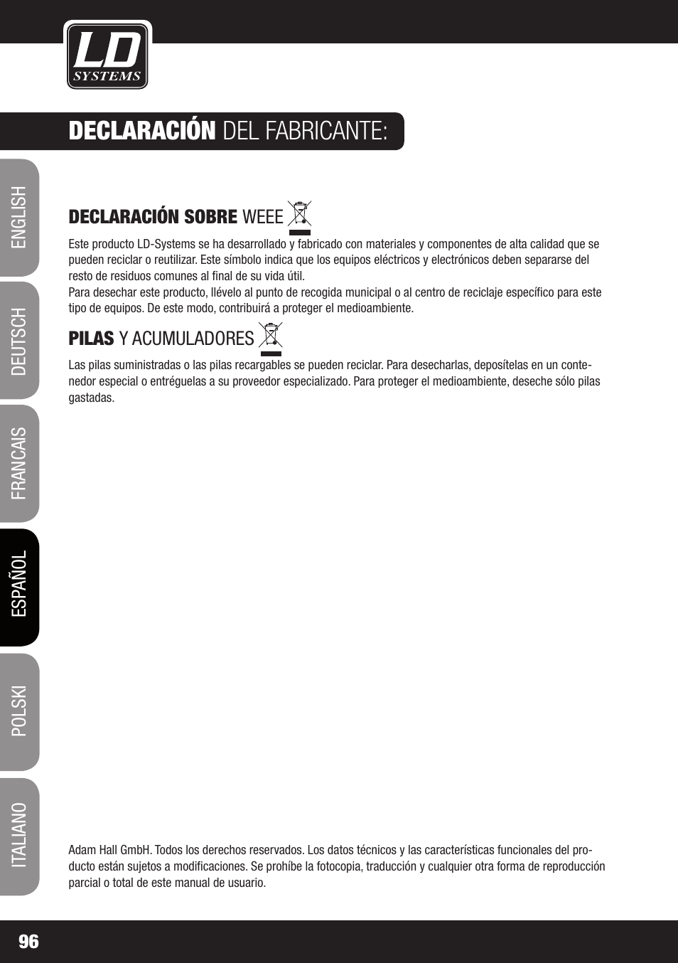 Declaración del fabricante | LD Systems WIN 42 User Manual | Page 96 / 146