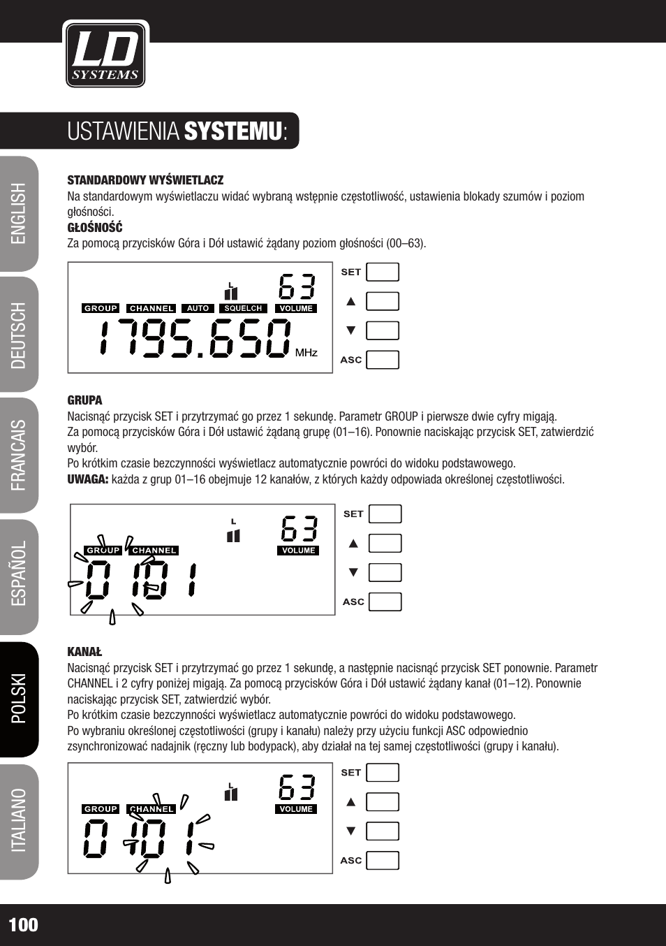 Ustawienia, Systemu | LD Systems WS 1G8 User Manual | Page 100 / 136