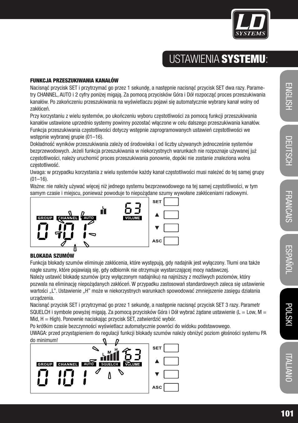 Ustawienia, Systemu | LD Systems WS 1G8 User Manual | Page 101 / 136