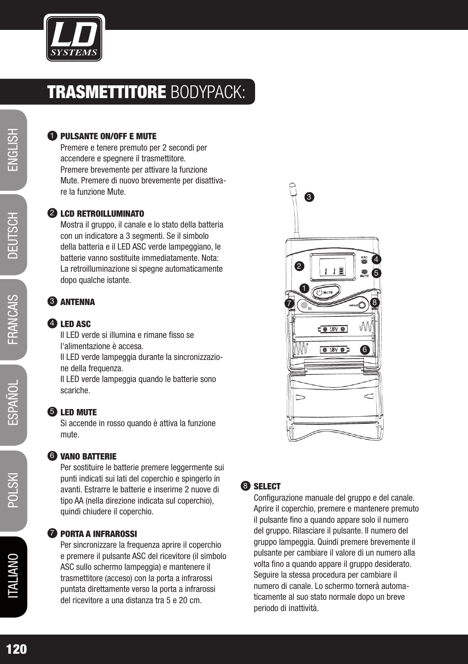 Trasmettitore bodypack | LD Systems WS 1G8 User Manual | Page 120 / 136