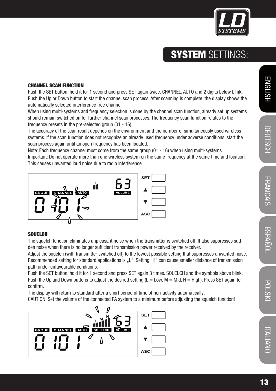 System settings | LD Systems WS 1G8 User Manual | Page 13 / 136