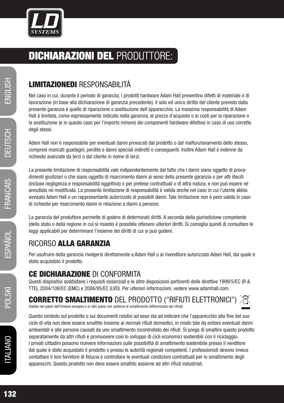 Dichiarazioni del produttore | LD Systems WS 1G8 User Manual | Page 132 / 136