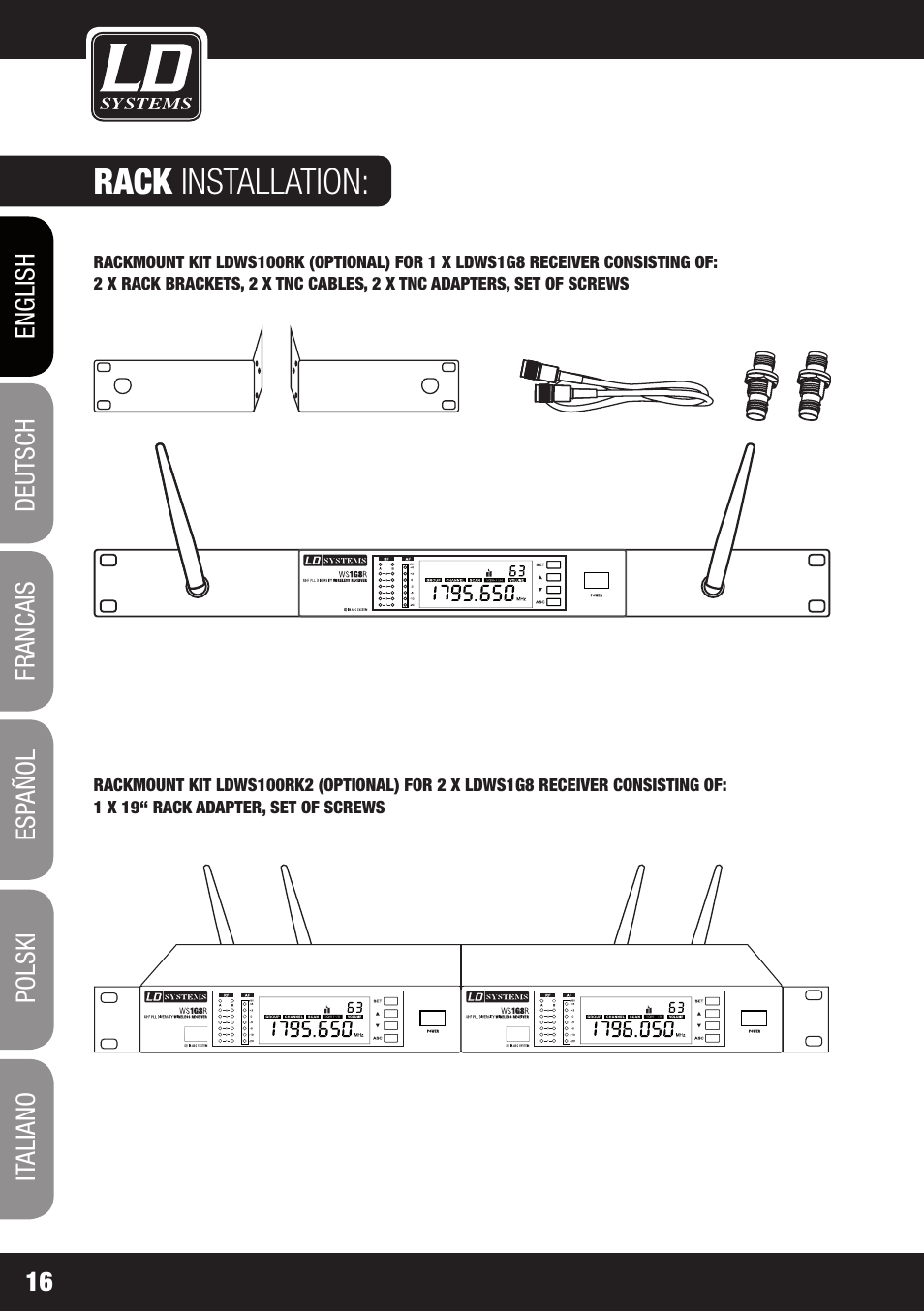 Rack installation | LD Systems WS 1G8 User Manual | Page 16 / 136