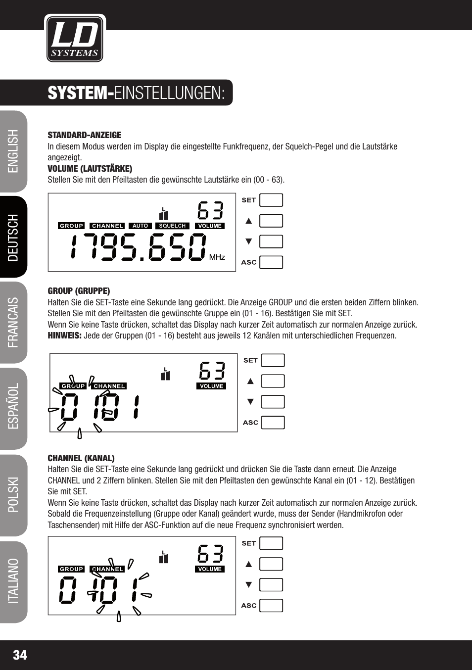 System- einstellungen | LD Systems WS 1G8 User Manual | Page 34 / 136