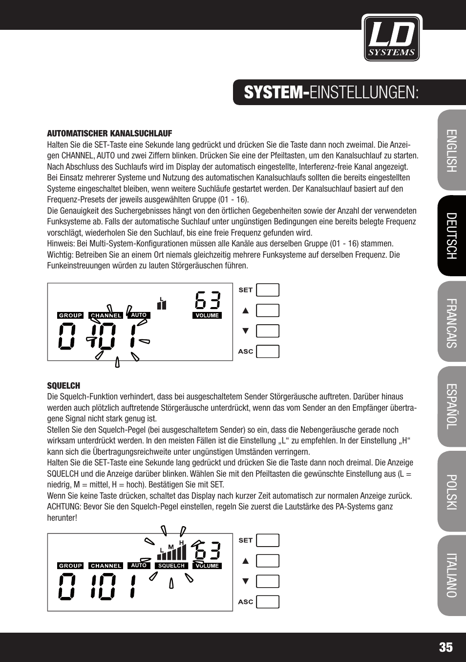 System- einstellungen | LD Systems WS 1G8 User Manual | Page 35 / 136