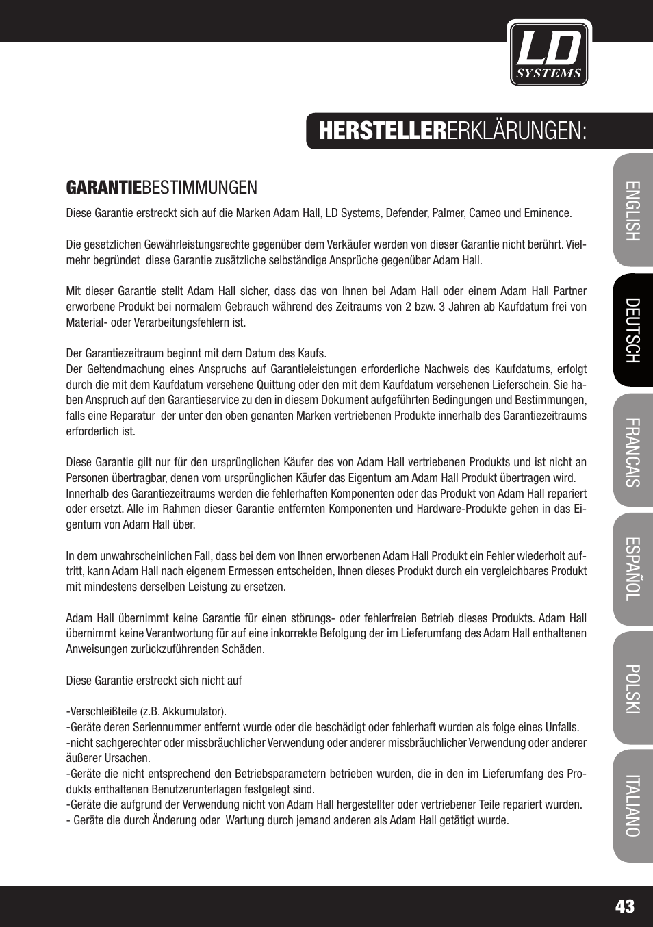 Hersteller erklärungen | LD Systems WS 1G8 User Manual | Page 43 / 136