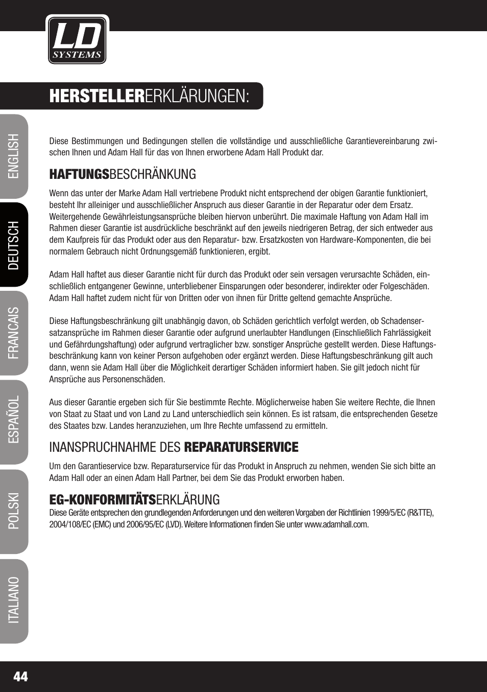 Hersteller erklärungen | LD Systems WS 1G8 User Manual | Page 44 / 136