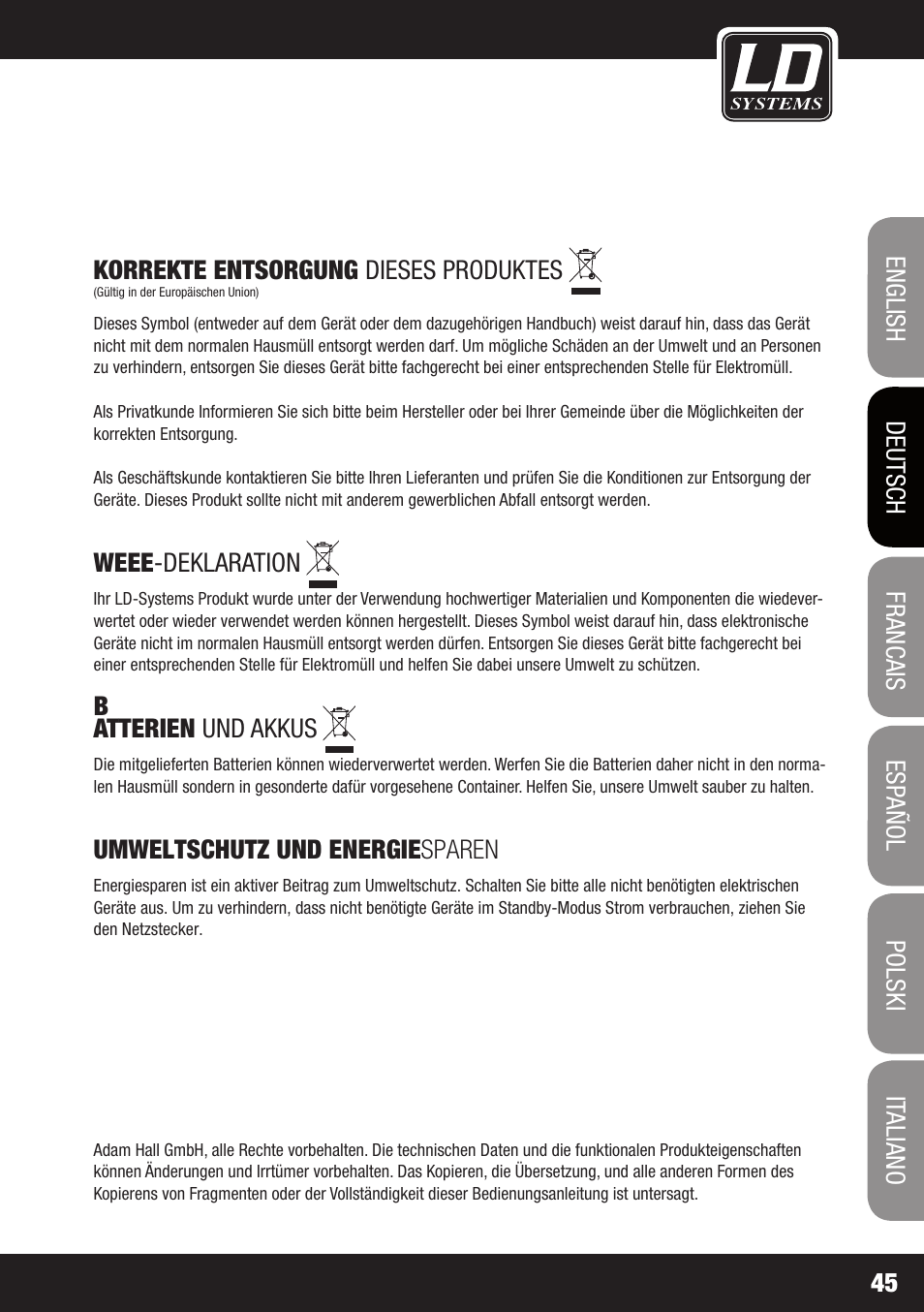 LD Systems WS 1G8 User Manual | Page 45 / 136