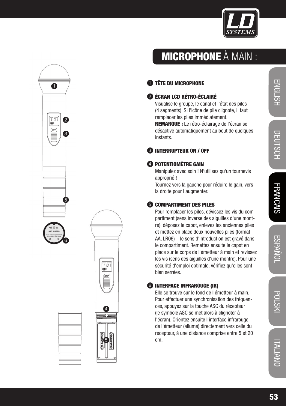 Microphone à main | LD Systems WS 1G8 User Manual | Page 53 / 136