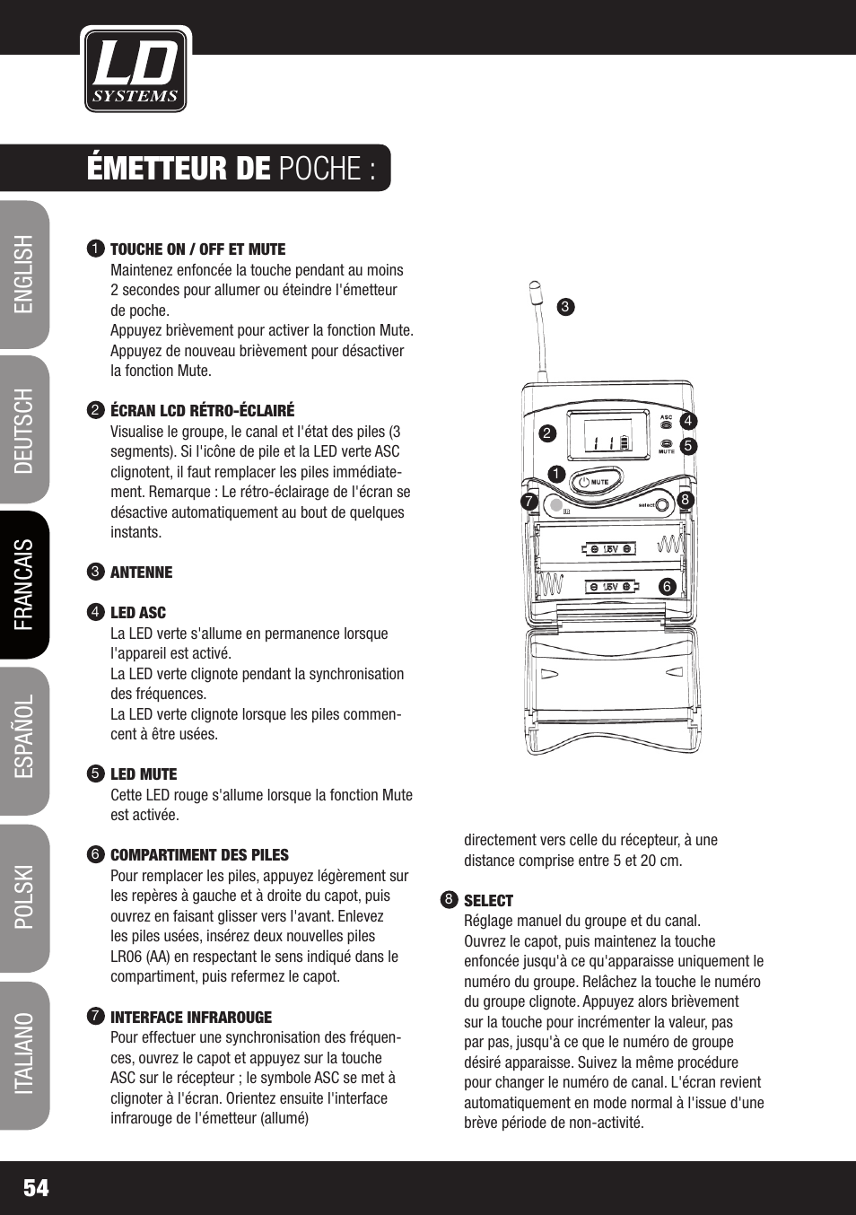 Émetteur de poche | LD Systems WS 1G8 User Manual | Page 54 / 136