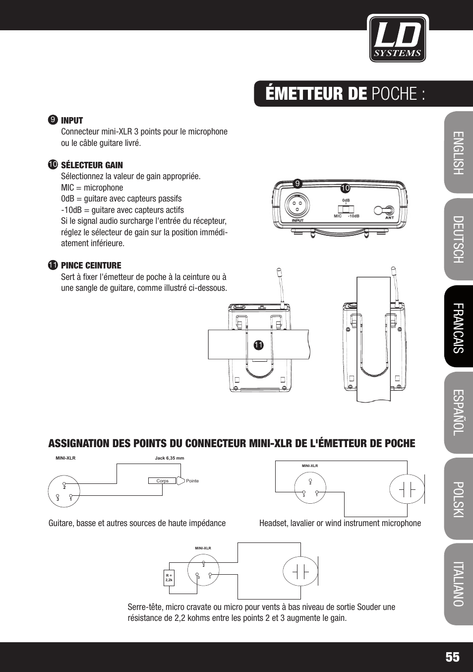 Émetteur de poche | LD Systems WS 1G8 User Manual | Page 55 / 136