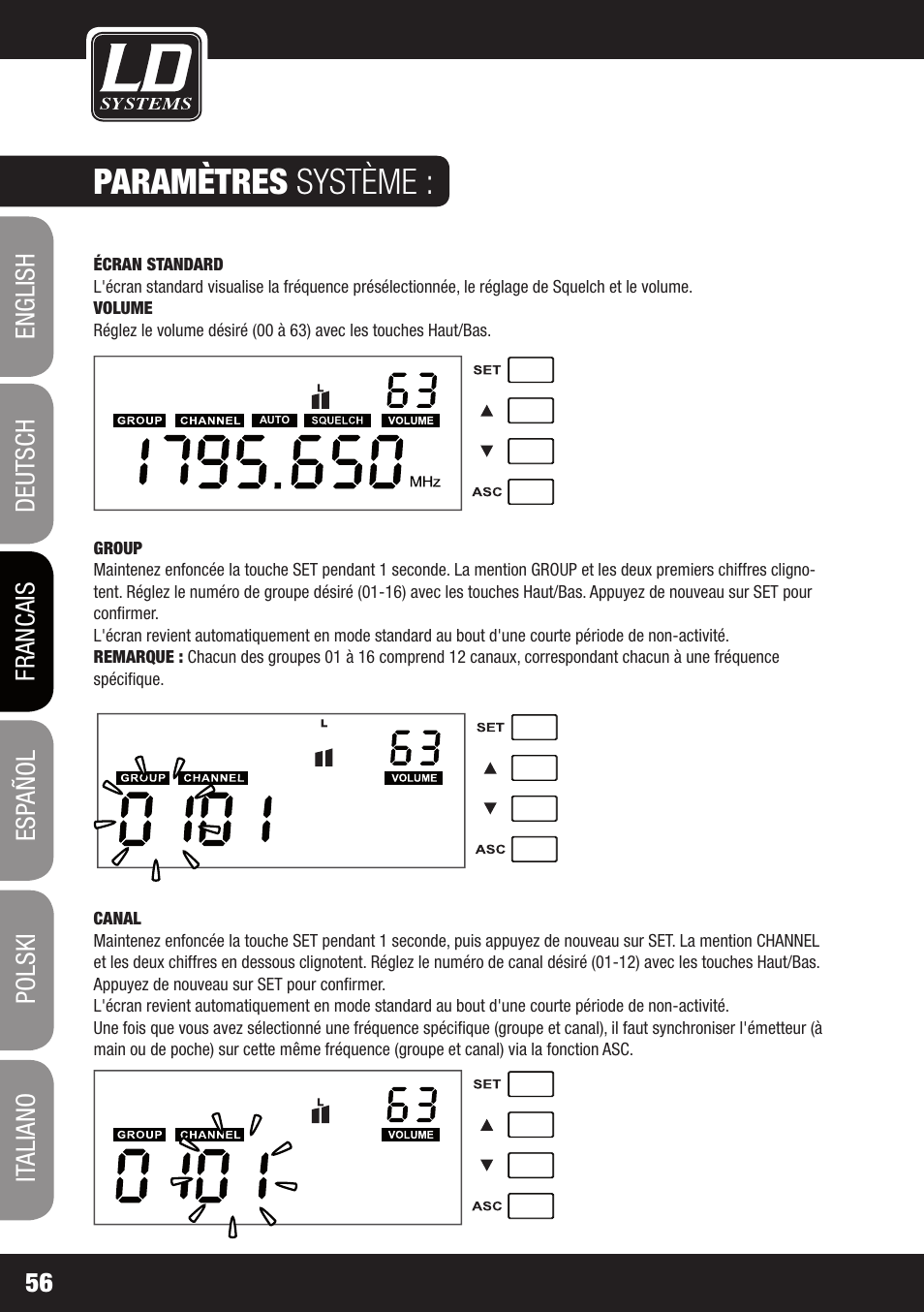 Paramètres système | LD Systems WS 1G8 User Manual | Page 56 / 136
