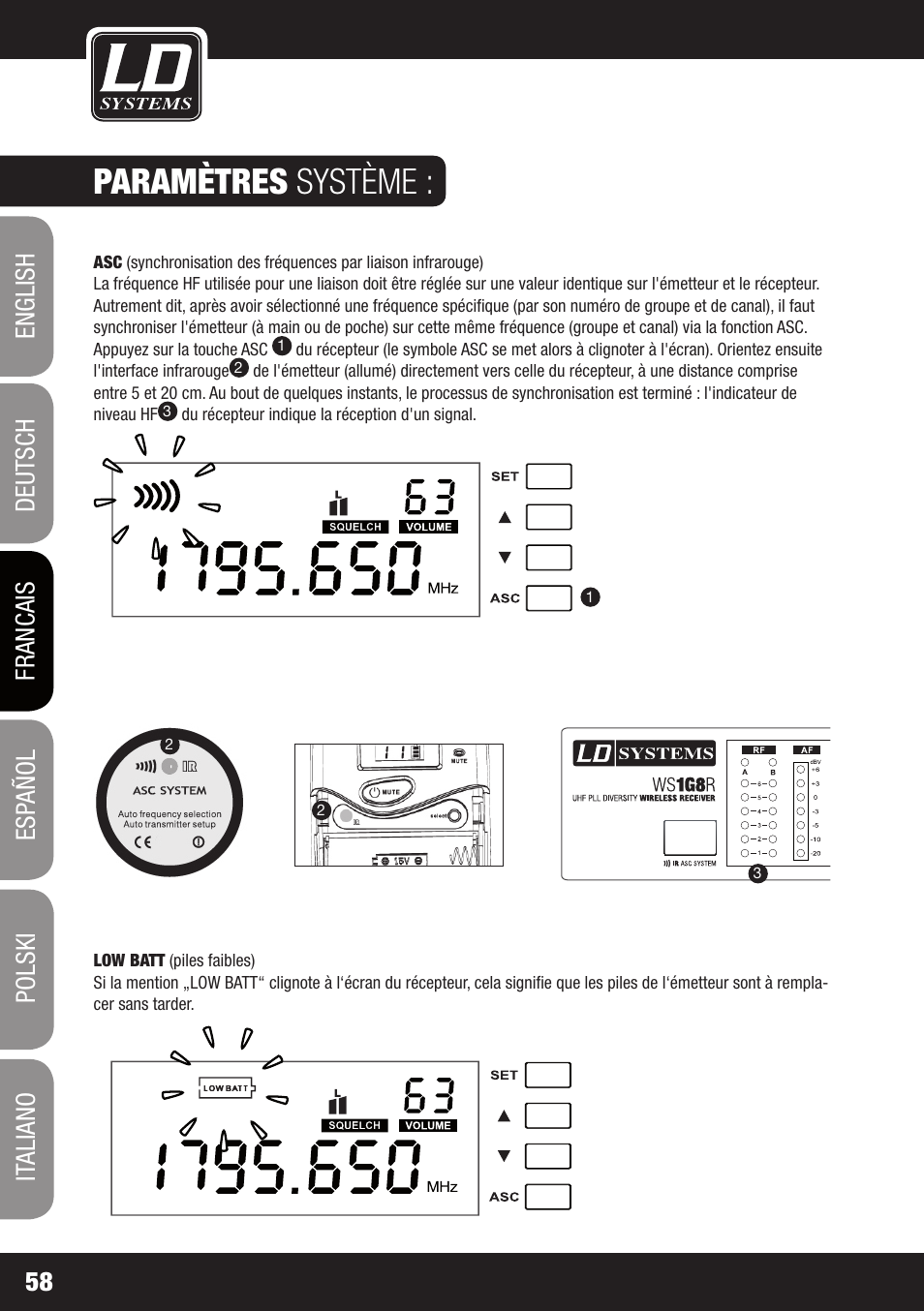 Paramètres système | LD Systems WS 1G8 User Manual | Page 58 / 136