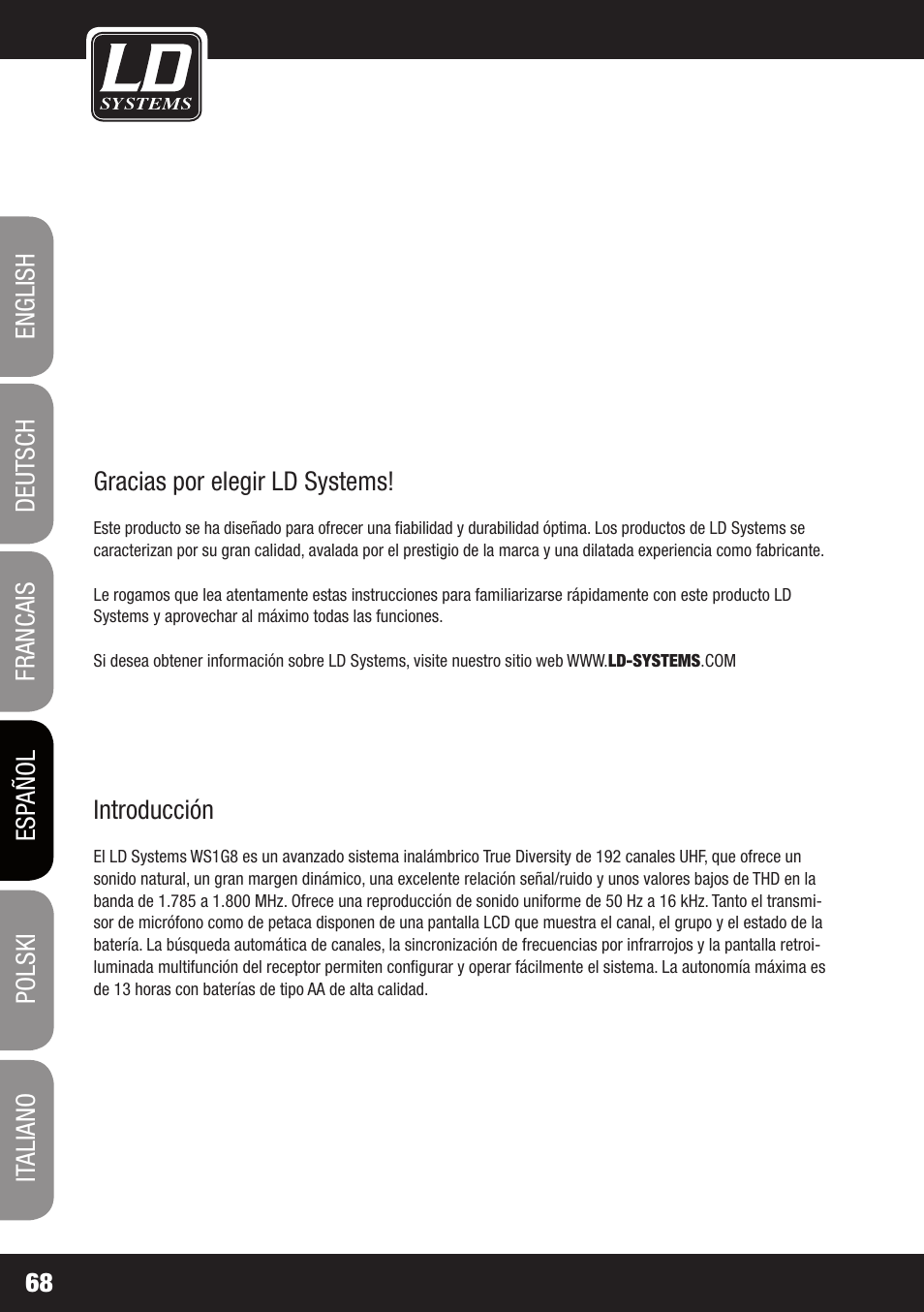 LD Systems WS 1G8 User Manual | Page 68 / 136