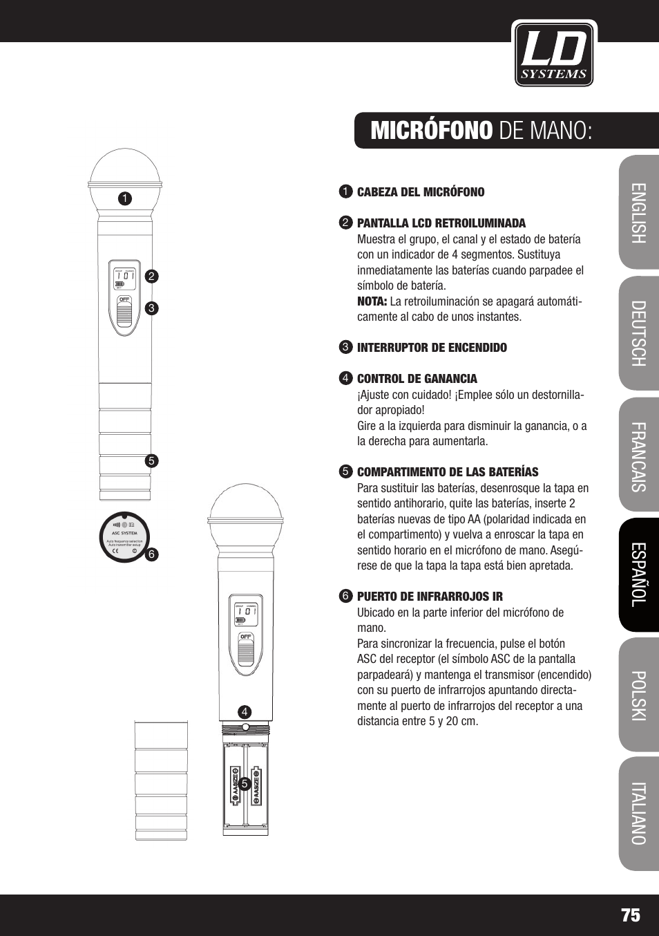 Micrófono de mano | LD Systems WS 1G8 User Manual | Page 75 / 136