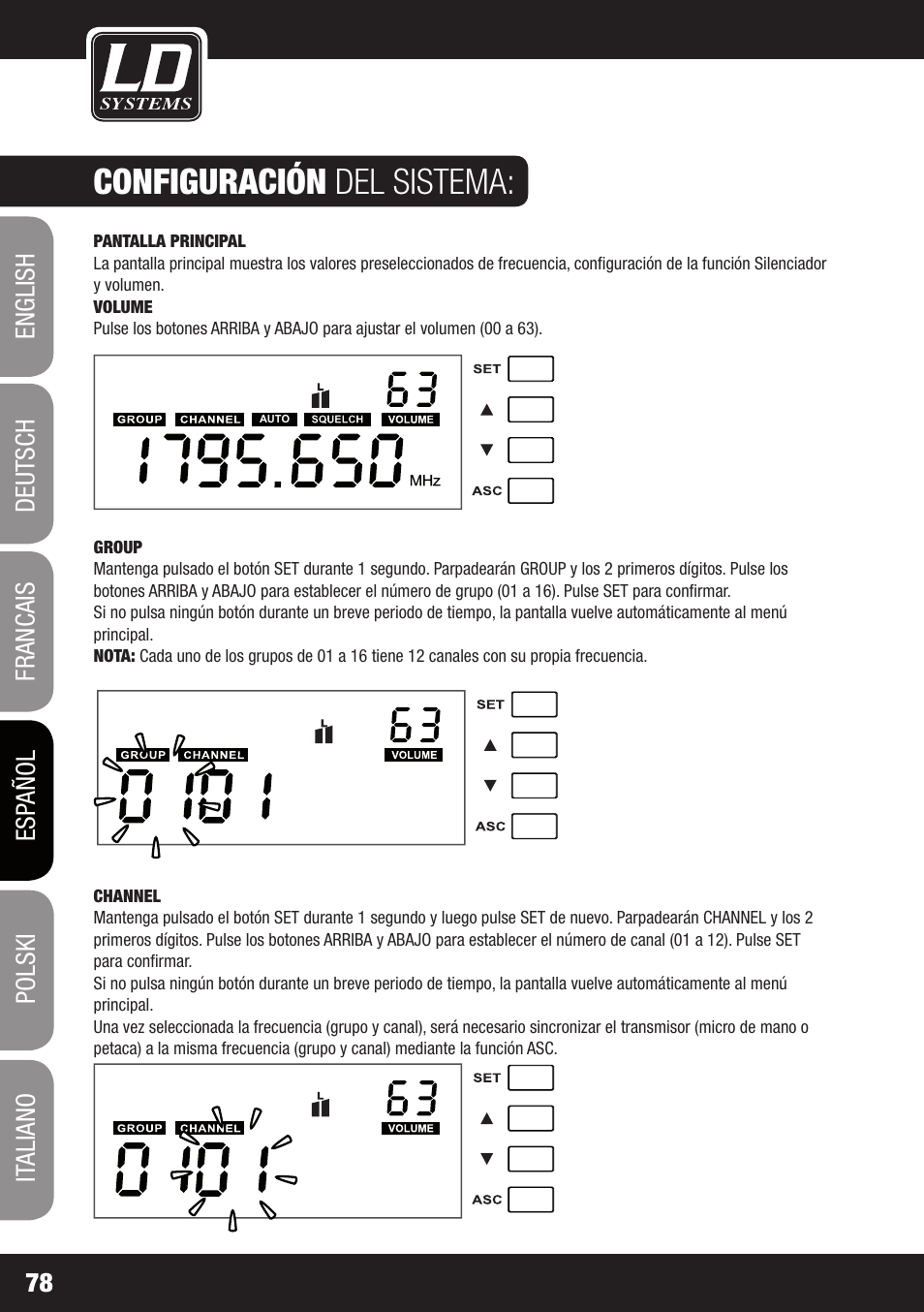 Configuración del sistema | LD Systems WS 1G8 User Manual | Page 78 / 136