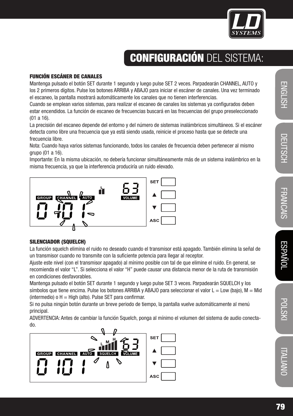 Configuración del sistema | LD Systems WS 1G8 User Manual | Page 79 / 136