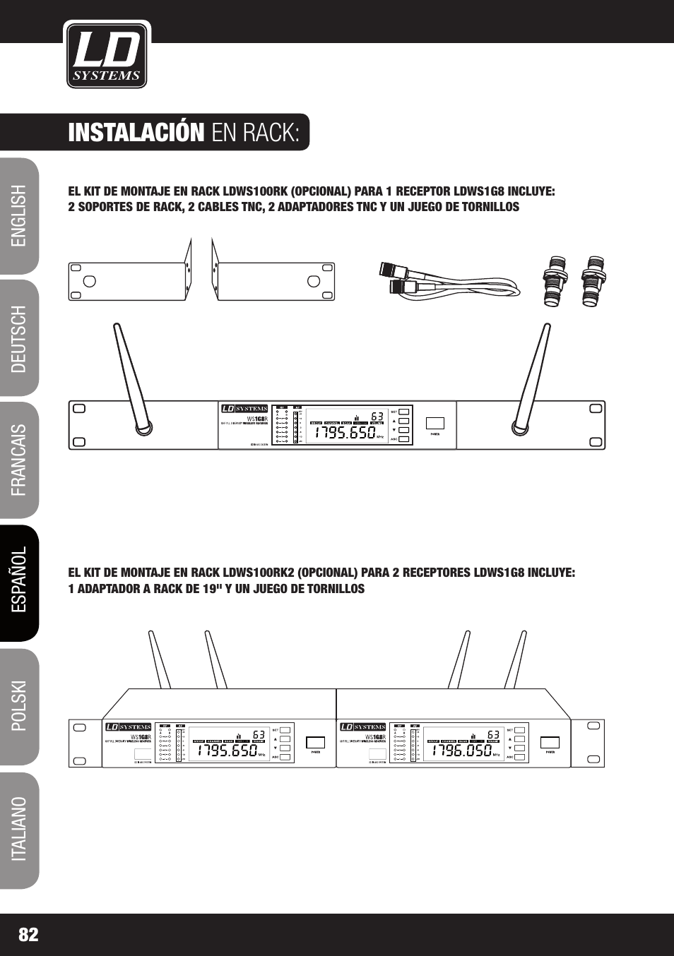 Instalación en rack | LD Systems WS 1G8 User Manual | Page 82 / 136