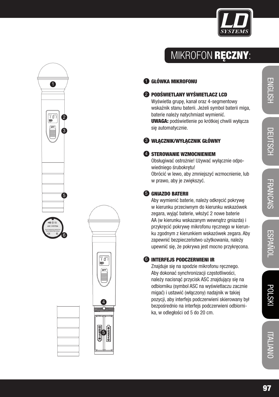 Mikrofon, Ręczny | LD Systems WS 1G8 User Manual | Page 97 / 136