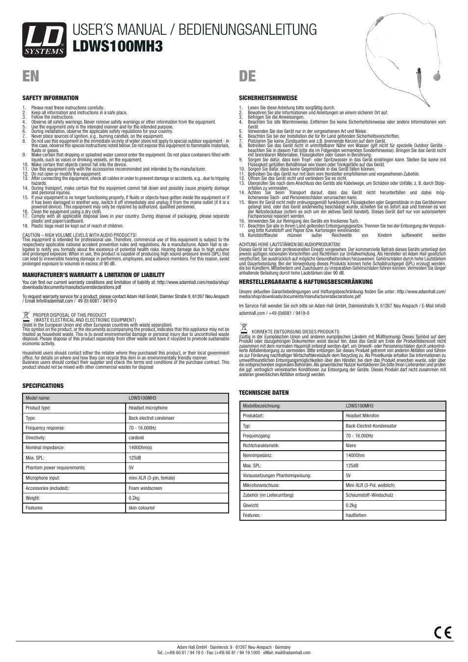 LD Systems WS 100 MH 3 User Manual | 2 pages