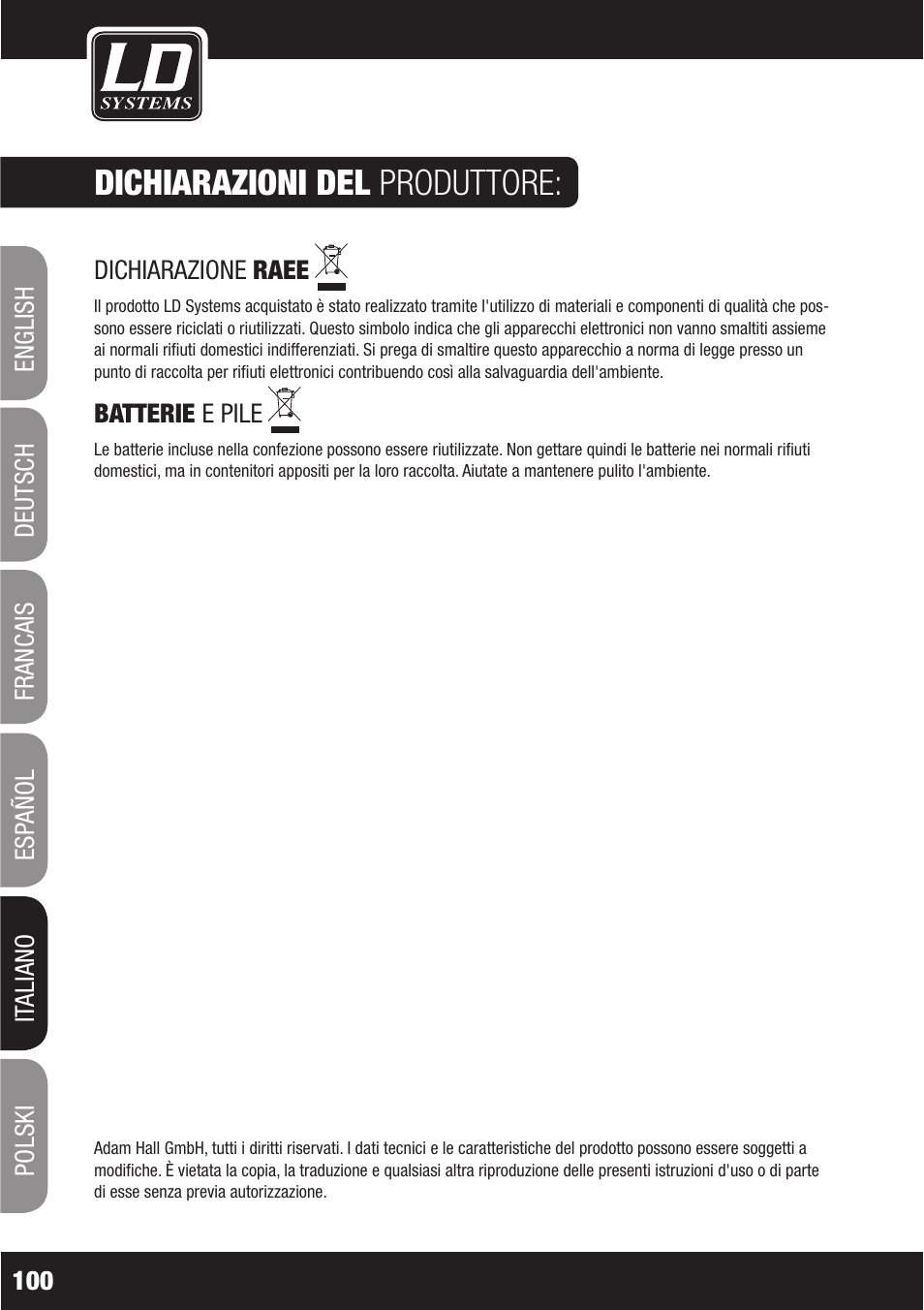 Dichiarazioni del produttore | LD Systems WS1000(2)(X) User Manual | Page 100 / 128