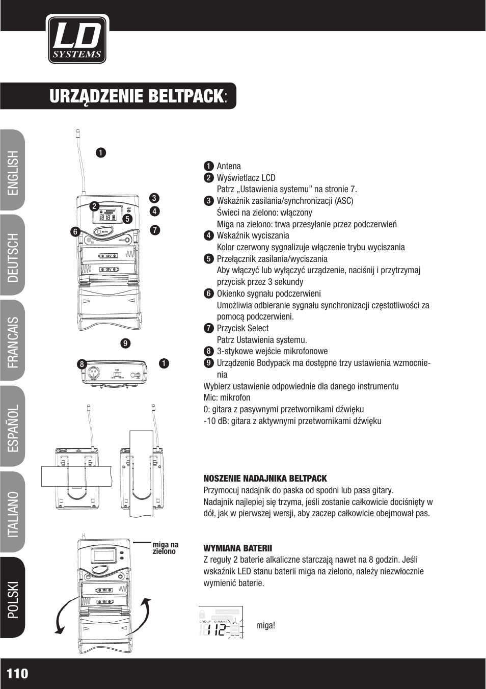 Urządzenie beltpack | LD Systems WS1000(2)(X) User Manual | Page 110 / 128