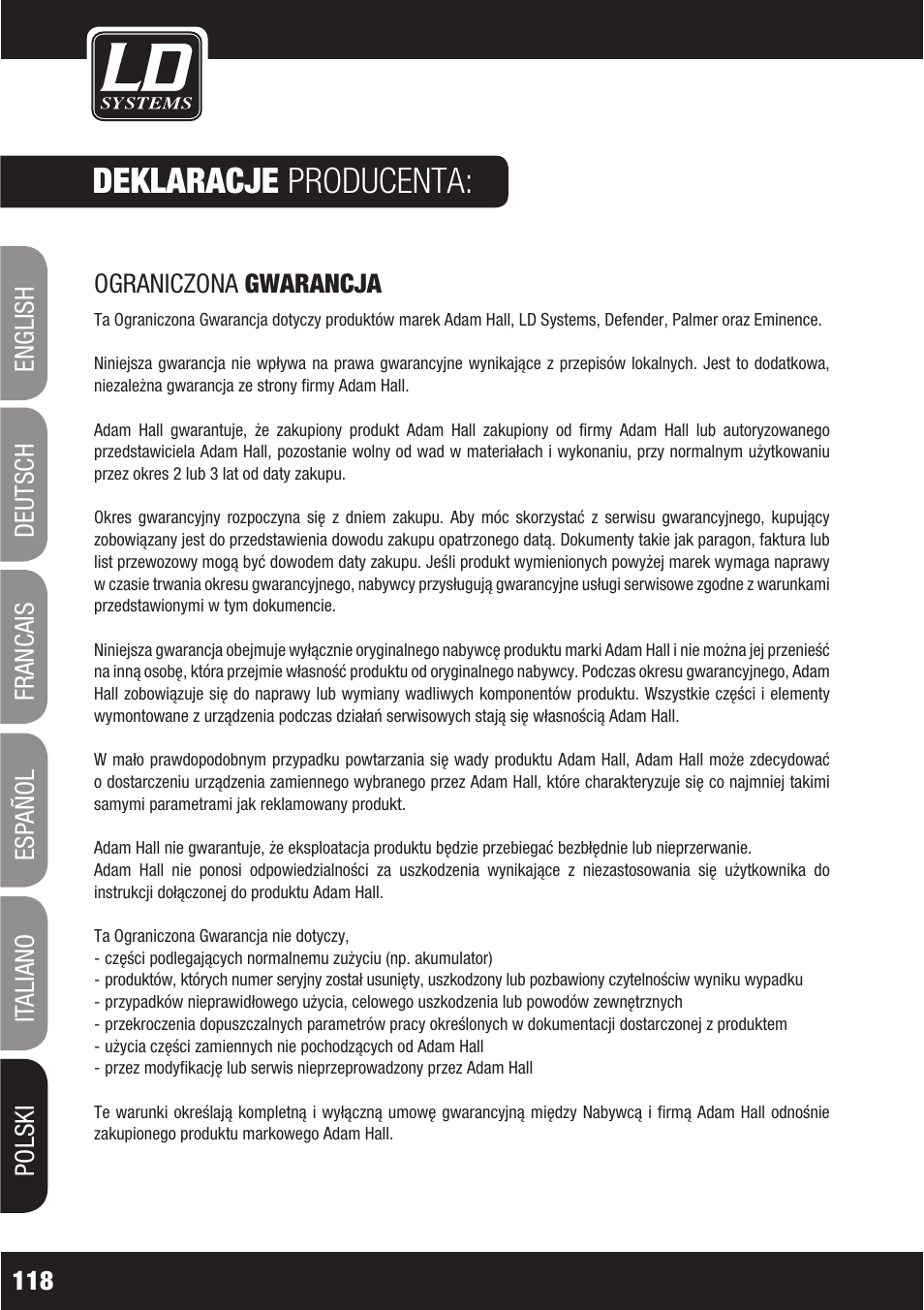 Deklaracje producenta | LD Systems WS1000(2)(X) User Manual | Page 118 / 128