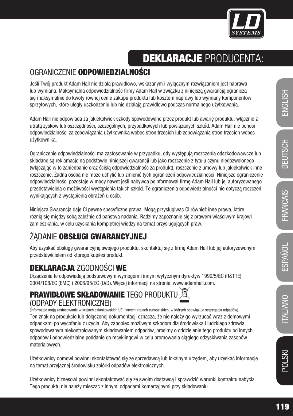 Deklaracje producenta | LD Systems WS1000(2)(X) User Manual | Page 119 / 128
