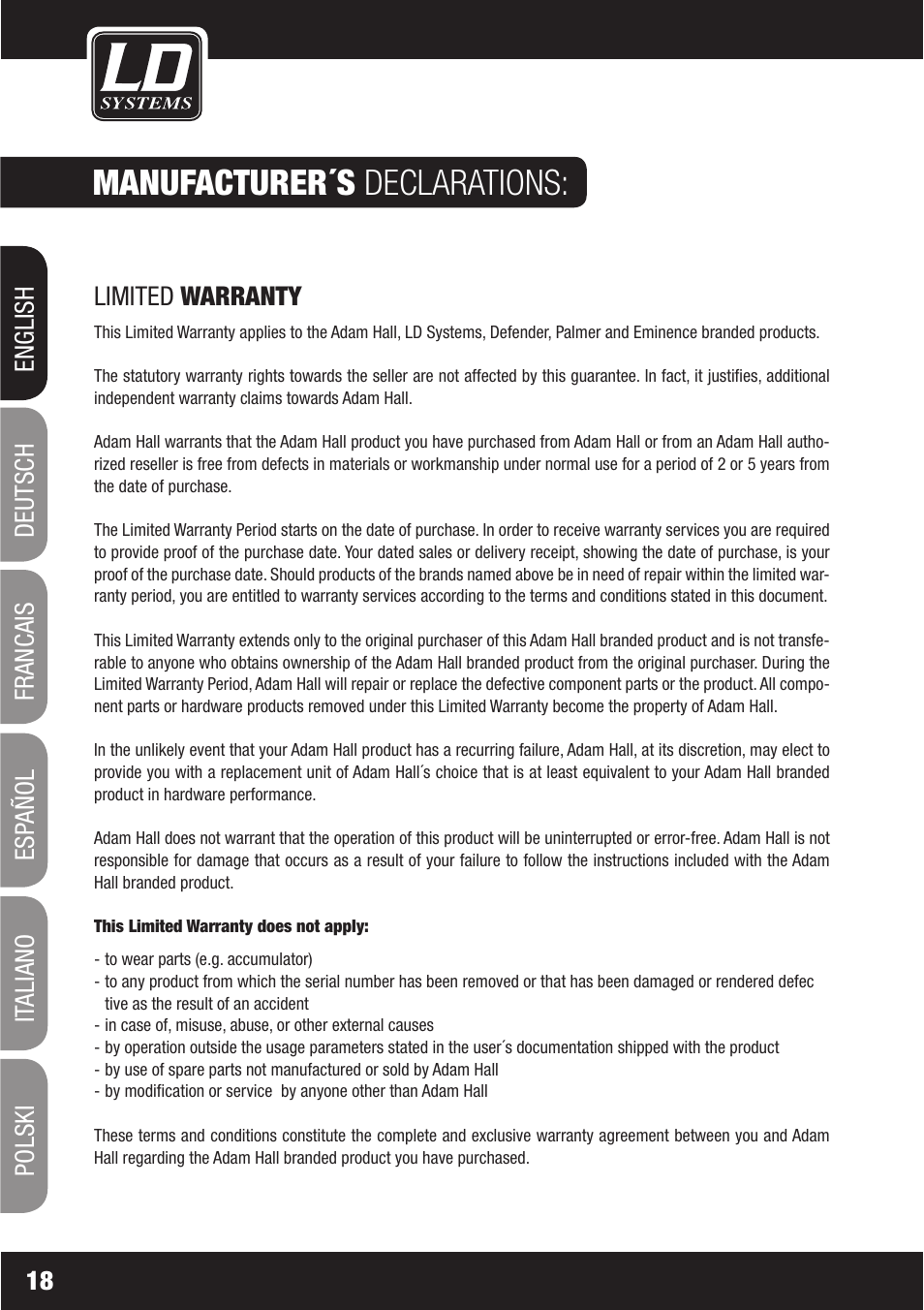 Manufacturer´s declarations | LD Systems WS1000(2)(X) User Manual | Page 18 / 128