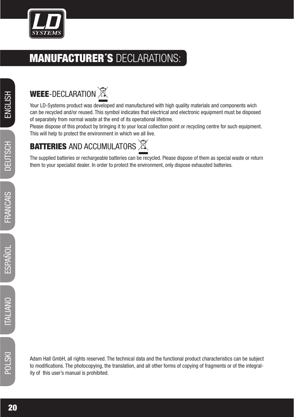 Manufacturer´s declarations | LD Systems WS1000(2)(X) User Manual | Page 20 / 128