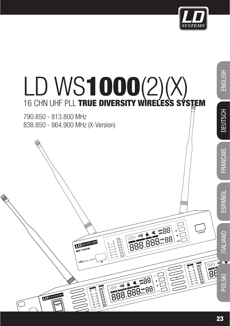16 chn uhf pll true diversity wireless system | LD Systems WS1000(2)(X) User Manual | Page 23 / 128