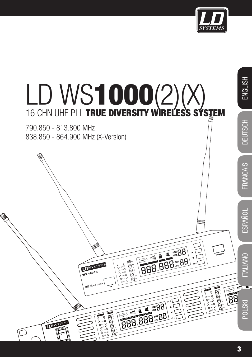 16 chn uhf pll true diversity wireless system | LD Systems WS1000(2)(X) User Manual | Page 3 / 128