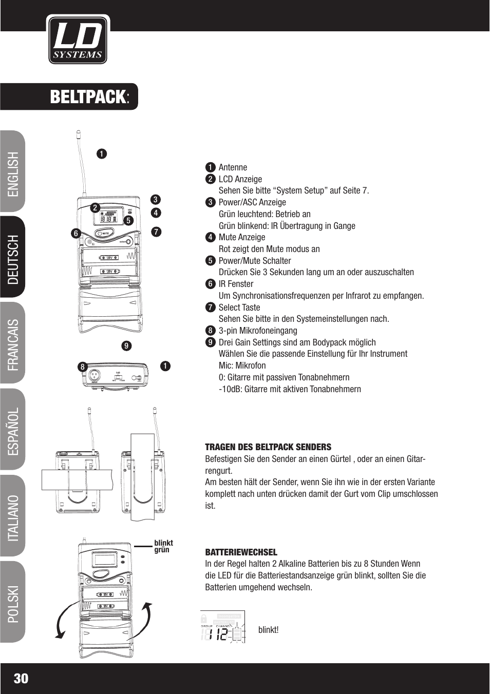 Beltpack | LD Systems WS1000(2)(X) User Manual | Page 30 / 128