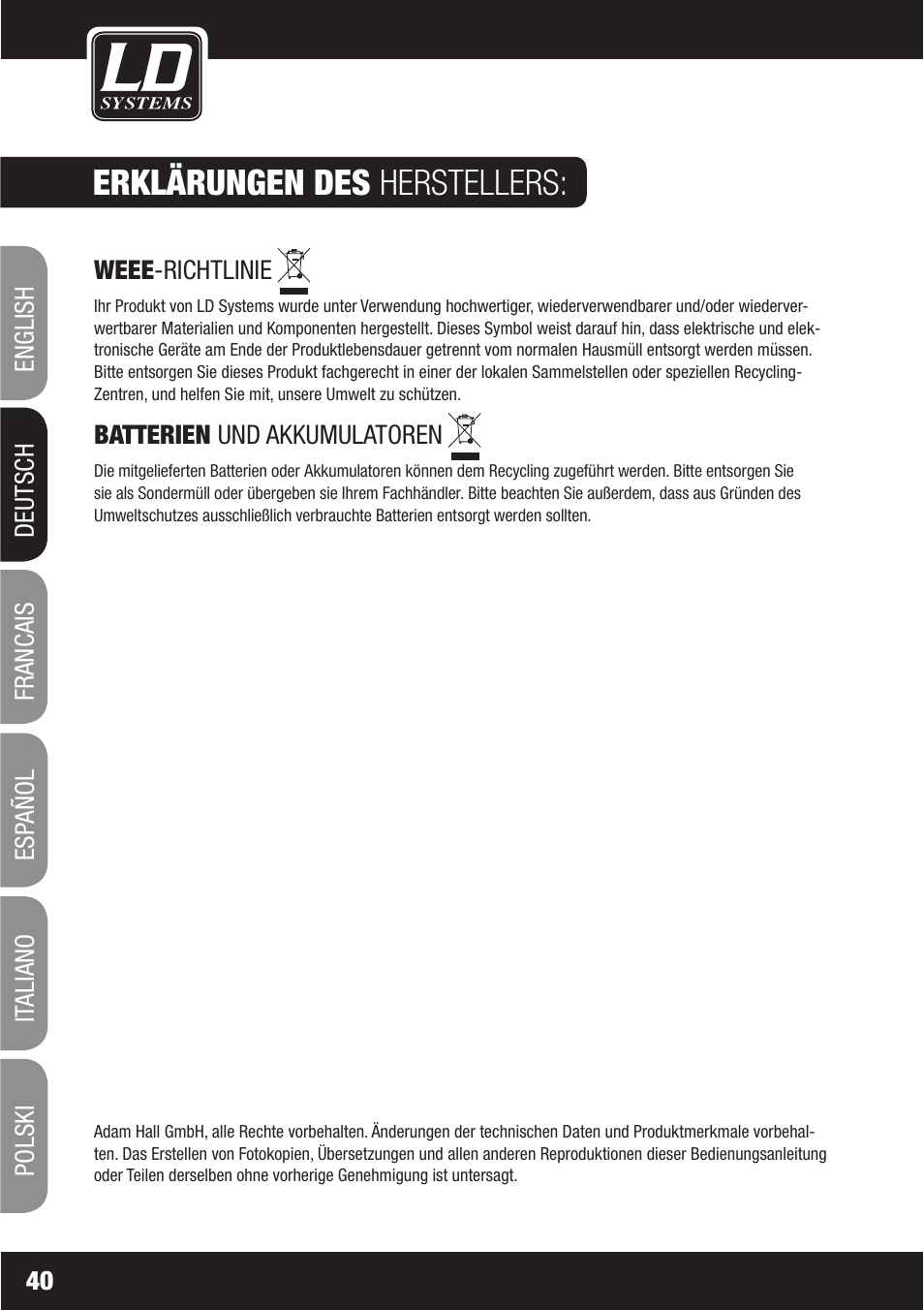 Erklärungen des herstellers | LD Systems WS1000(2)(X) User Manual | Page 40 / 128