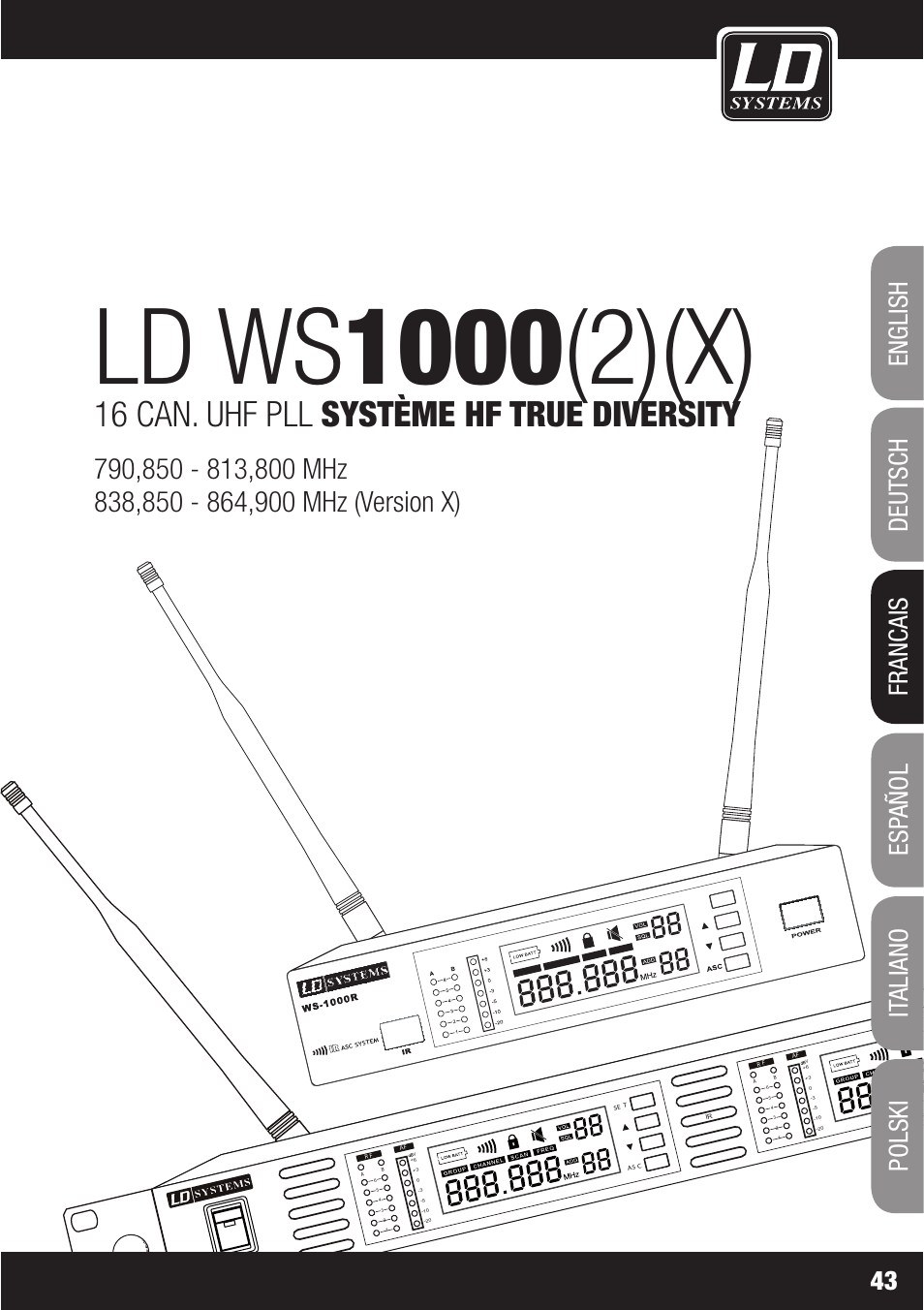 16 can. uhf pll système hf true diversity | LD Systems WS1000(2)(X) User Manual | Page 43 / 128