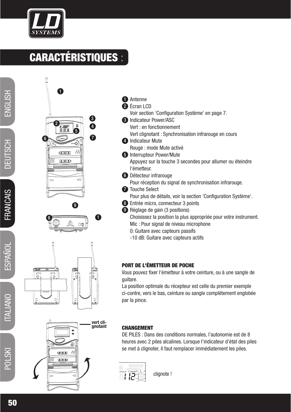 Caractéristiques | LD Systems WS1000(2)(X) User Manual | Page 50 / 128
