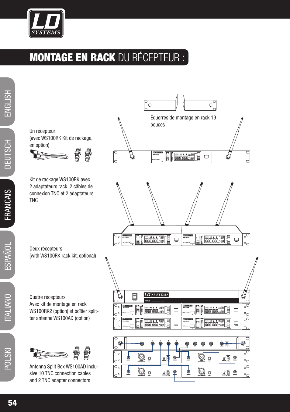 Montage en rack du récepteur | LD Systems WS1000(2)(X) User Manual | Page 54 / 128
