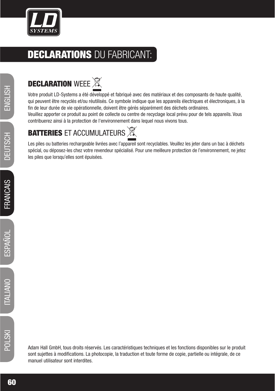 Declarations du fabricant | LD Systems WS1000(2)(X) User Manual | Page 60 / 128