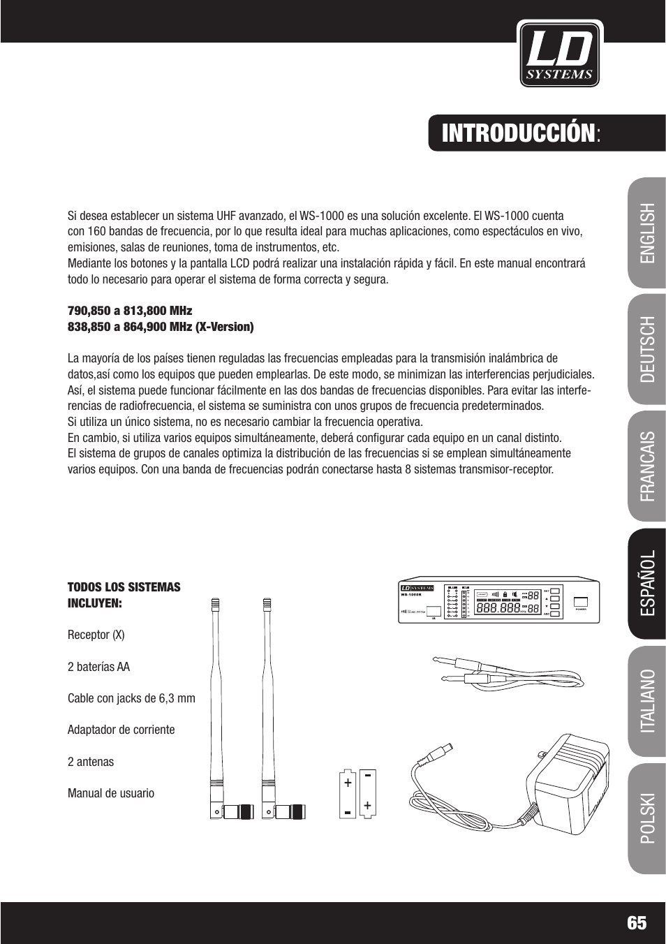 Introducción | LD Systems WS1000(2)(X) User Manual | Page 65 / 128