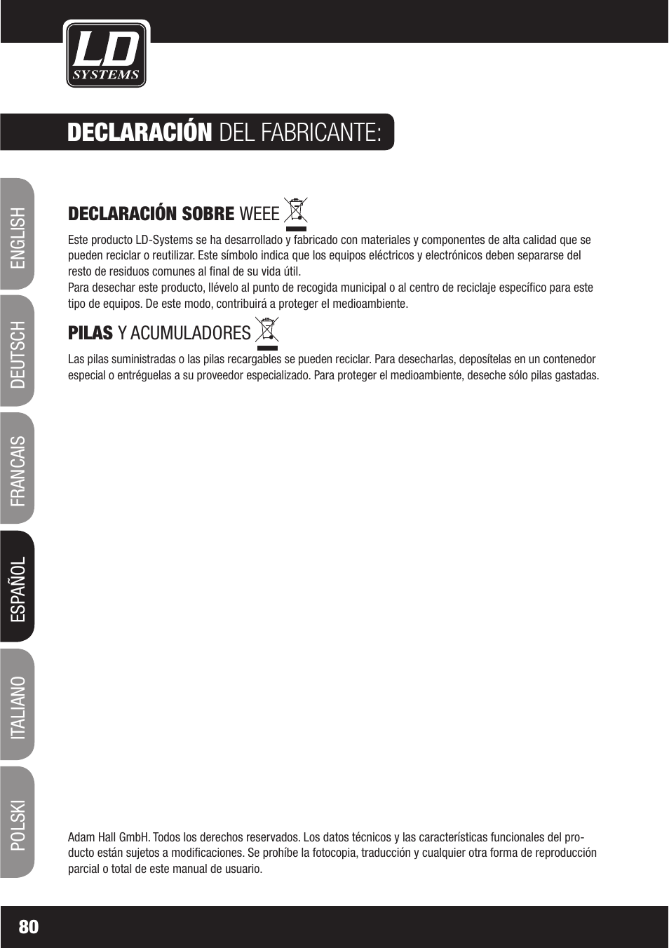 Declaración del fabricante | LD Systems WS1000(2)(X) User Manual | Page 80 / 128