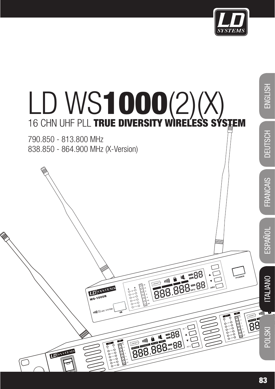 16 chn uhf pll true diversity wireless system | LD Systems WS1000(2)(X) User Manual | Page 83 / 128