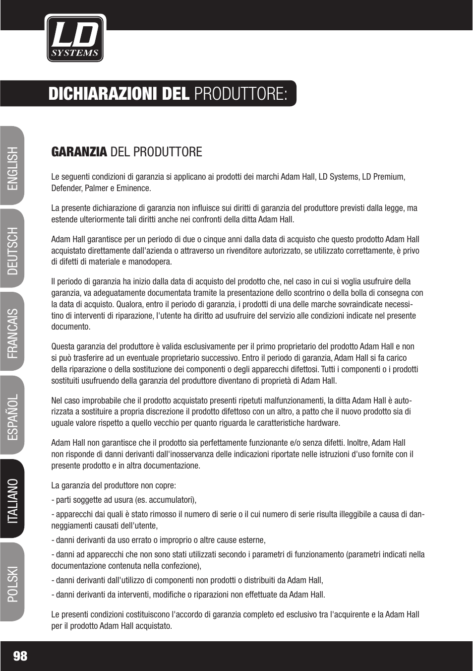 Dichiarazioni del produttore | LD Systems WS1000(2)(X) User Manual | Page 98 / 128