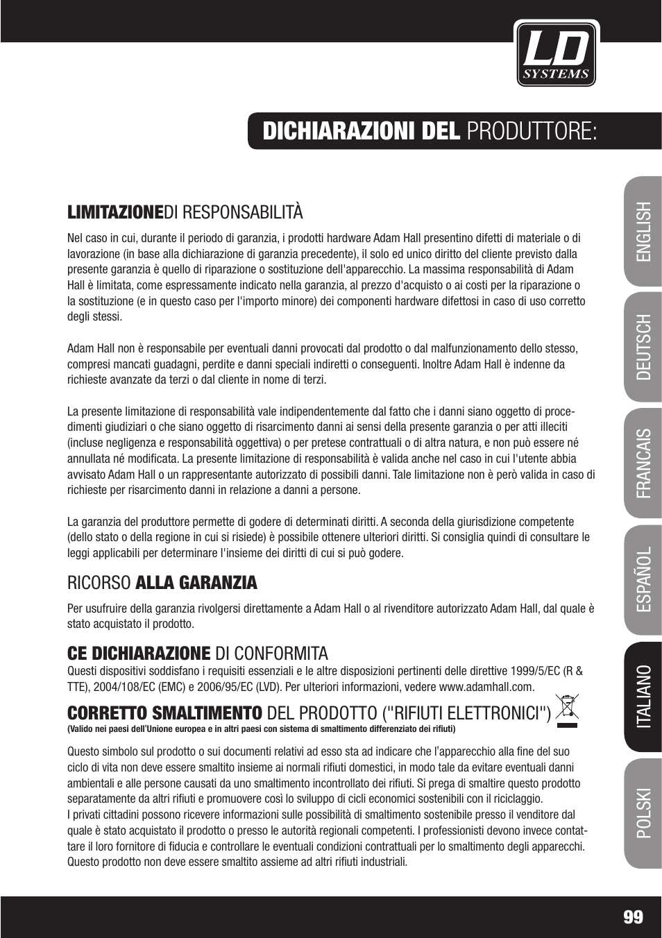 Dichiarazioni del produttore | LD Systems WS1000(2)(X) User Manual | Page 99 / 128